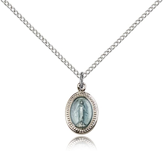 Miraculous Medal, Sterling Silver - 18&quot; 1.2mm Sterling Silver Chain + Clasp