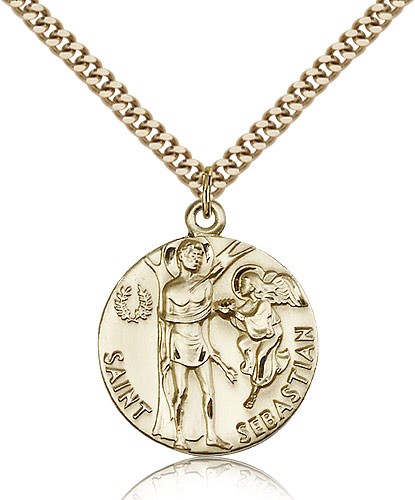 St. Sebastian Medal, Gold Filled - 24&quot; 2.4mm Gold Plated Endless Chain