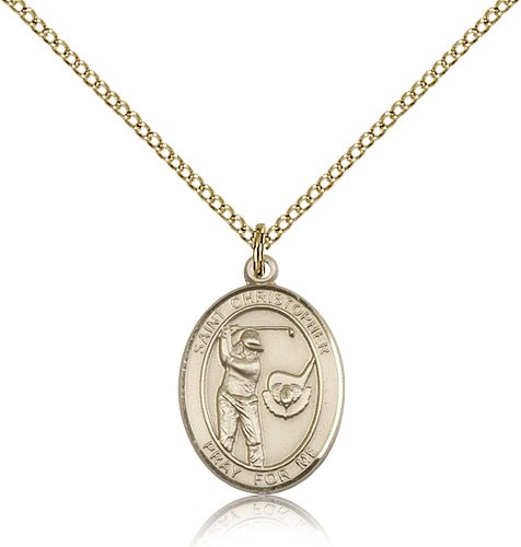 St. Christopher Golf Medal, Gold Filled, Medium - Gold-tone