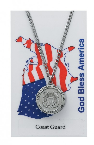 Round St. Michael Coast Guard Medal and Prayer Card Set - Silver-tone