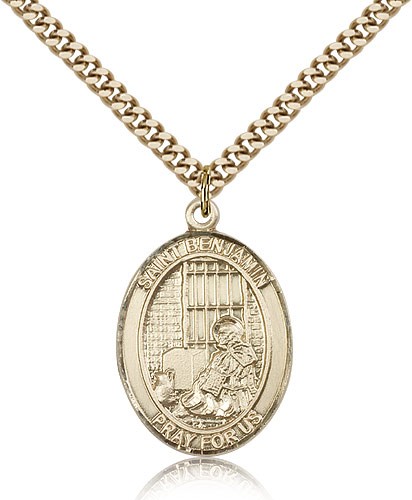 St. Benjamin Medal, Gold Filled, Large - 24&quot; 2.4mm Gold Plated Chain + Clasp