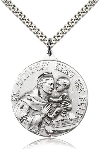 St. Anthony Medal, Sterling Silver - 24&quot; 2.4mm Rhodium Plate Endless Chain