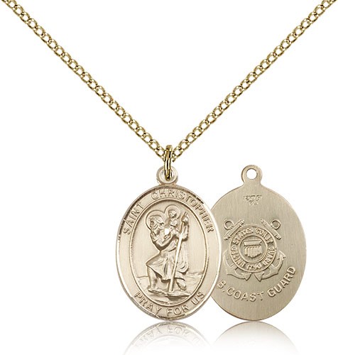 St. Christopher Coast Guard Medal, Gold Filled, Medium - Gold-tone