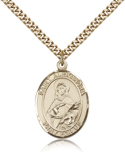 St. Alexandra Medal, Gold Filled, Large - 24&quot; 2.4mm Gold Plated Chain + Clasp