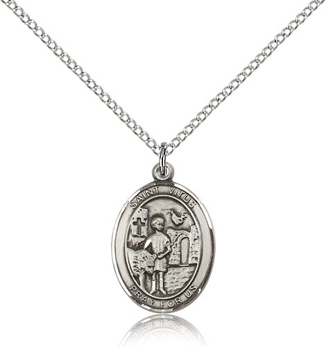 St. Vitus Medal, Sterling Silver, Medium - 18&quot; 1.2mm Sterling Silver Chain + Clasp
