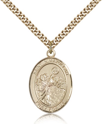 St. Nimatullah Medal, Gold Filled, Large - 24&quot; 2.4mm Gold Plated Chain + Clasp