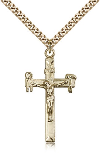 Crucifix Pendant, Gold Filled - 24&quot; 2.4mm Gold Plated Endless Chain