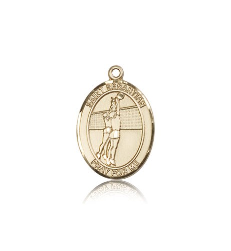 St. Sebastian Volleyball Medal, 14 Karat Gold, Medium - 14 KT Yellow Gold