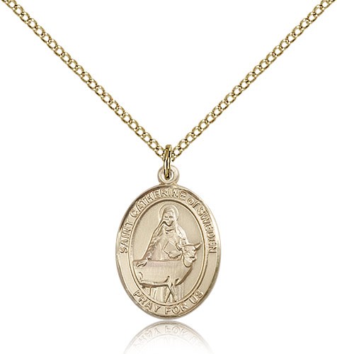 St. Catherine of Sweden Medal, Gold Filled, Medium - Gold-tone