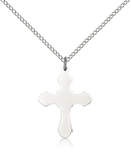 Cross Pendant, Sterling Silver - 18&quot; 1.2mm Sterling Silver Chain + Clasp