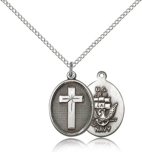 Navy Cross Pendant, Sterling Silver - 18&quot; 1.2mm Sterling Silver Chain + Clasp