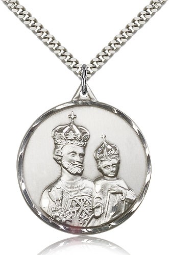 St. Joseph Medal, Sterling Silver - 24&quot; 2.4mm Rhodium Plate Endless Chain