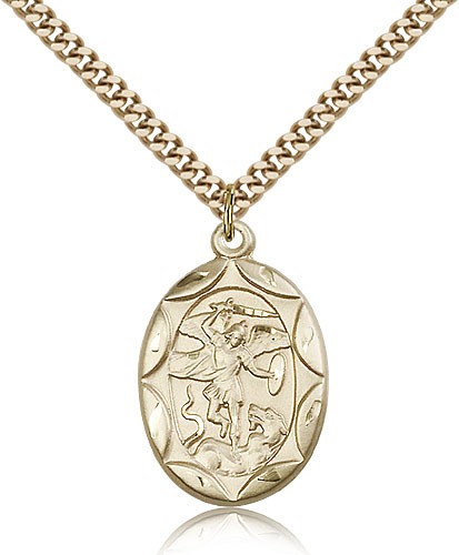 St. Michael the Archangel Medal, Gold Filled - 24&quot; 2.4mm Gold Plated Endless Chain