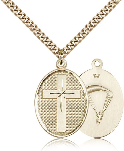 Paratrooper Cross Pendant, Gold Filled - 24&quot; 2.4mm Gold Plated Endless Chain