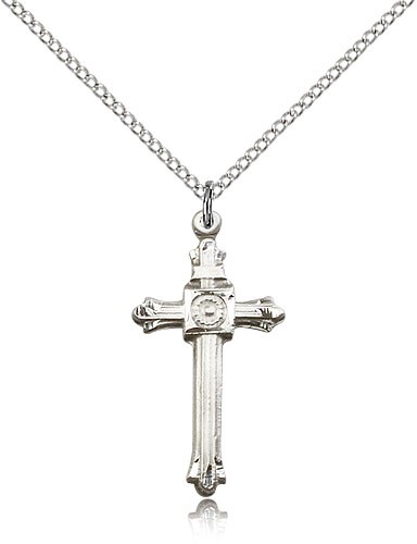 Cross Pendant, Sterling Silver - 18&quot; 1.2mm Sterling Silver Chain + Clasp