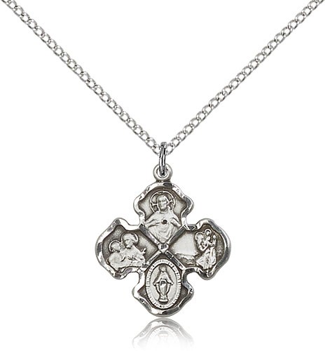 4 Way Cross Pendant, Sterling Silver - 18&quot; 1.2mm Sterling Silver Chain + Clasp