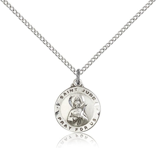 St. Jude Medal, Sterling Silver - 18&quot; 1.2mm Sterling Silver Chain + Clasp