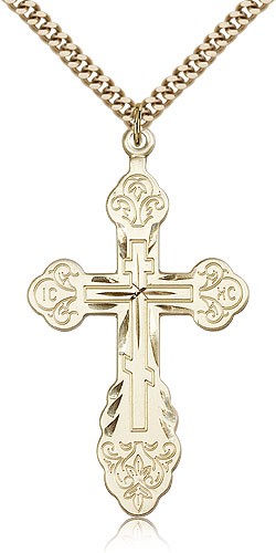 Cross Pendant, Gold Filled - 24&quot; 2.4mm Gold Plated Endless Chain