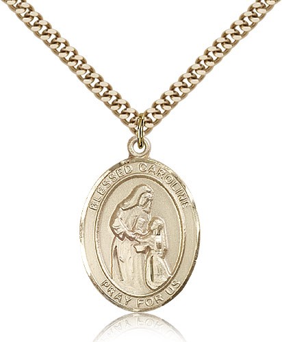 Blessed Caroline Gerhardinger Medal, Gold Filled, Medium - 24&quot; 2.4mm Gold Plated Chain + Clasp