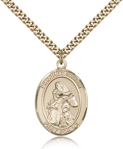 St. Isaiah Medal, Gold Filled, Large - 24&quot; 2.4mm Gold Plated Chain + Clasp