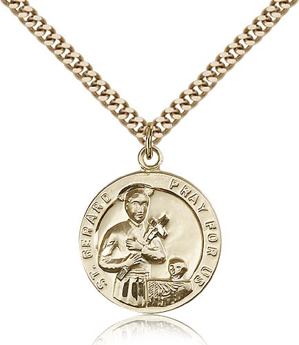 St. Gerard Medal, Gold Filled - 24&quot; 2.4mm Gold Plated Endless Chain