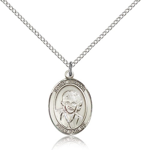 St. Gianna Medal, Sterling Silver, Medium - 18&quot; 1.2mm Sterling Silver Chain + Clasp