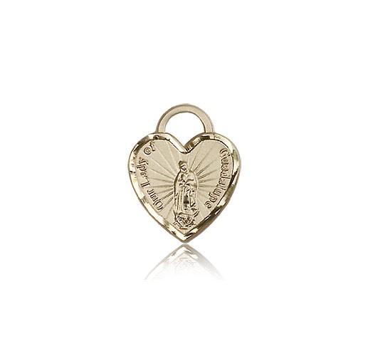 Our Lady of Guadalupe Heart Medal, 14 Karat Gold - 14 KT Yellow Gold