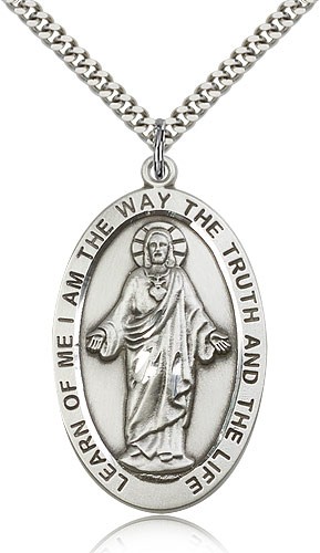 Scapular Medal, Sterling Silver - 24&quot; 2.4mm Rhodium Plate Endless Chain