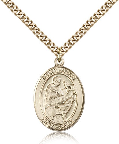 St. Jason Medal, Gold Filled, Large - 24&quot; 2.4mm Gold Plated Chain + Clasp