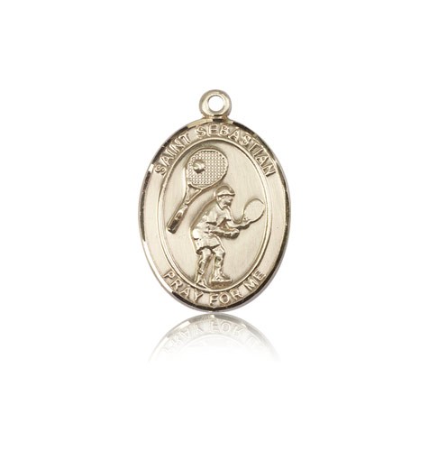 St. Sebastian Tennis Medal, 14 Karat Gold, Medium - 14 KT Yellow Gold