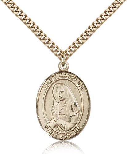 St. Madeline Sophie Barat Medal, Gold Filled, Large - 24&quot; 2.4mm Gold Plated Chain + Clasp