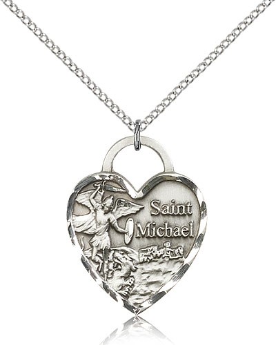 St. Michael the Archangel Medal, Sterling Silver - 18&quot; 1.2mm Sterling Silver Chain + Clasp