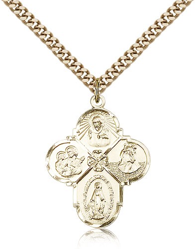 4 Way Cross Pendant, Gold Filled - 24&quot; 2.4mm Gold Plated Endless Chain