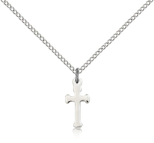 Cross Pendant, Sterling Silver - 18&quot; 1.2mm Sterling Silver Chain + Clasp