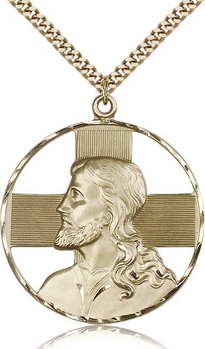 Christ Profile Necklace, Gold Filled - 24&quot; 2.4mm Gold Plated Endless Chain