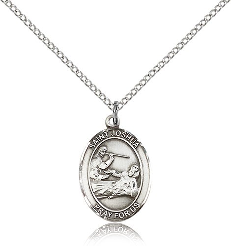 St. Joshua Medal, Sterling Silver, Medium - 18&quot; 1.2mm Sterling Silver Chain + Clasp