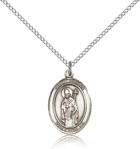 St. Ronan Medal, Sterling Silver, Medium - 18&quot; 1.2mm Sterling Silver Chain + Clasp