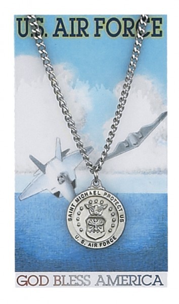 Round St. Michael Air Force Medal and Prayer Card Set - Silver-tone