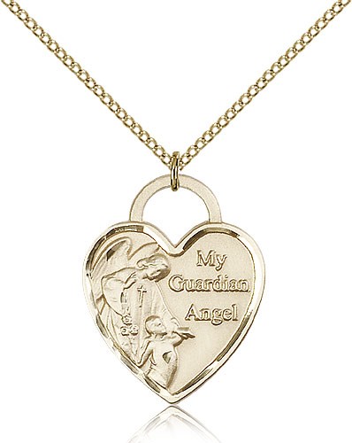 Guardian Angel Heart Medal, Gold Filled - Gold-tone