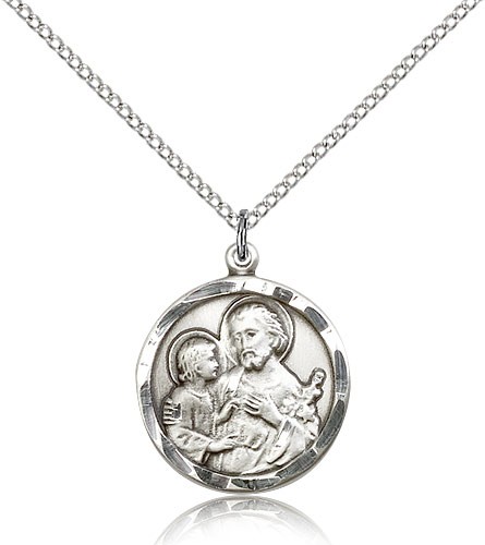 St. Joseph Medal, Sterling Silver - 18&quot; 1.2mm Sterling Silver Chain + Clasp