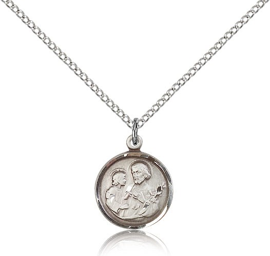 St. Joseph Medal, Sterling Silver - 18&quot; 1.2mm Sterling Silver Chain + Clasp