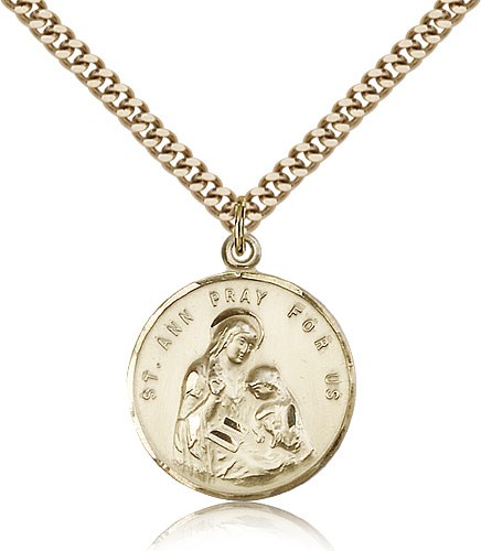 St. Ann Medal, Gold Filled - 24&quot; 2.4mm Gold Plated Endless Chain