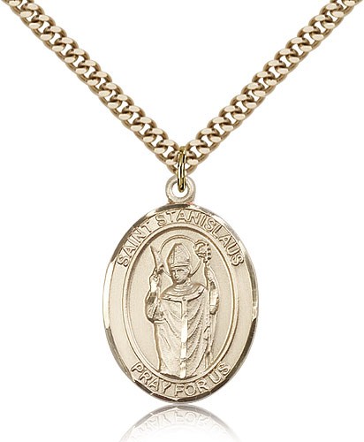 St. Stanislaus Medal, Gold Filled, Large - 24&quot; 2.4mm Gold Plated Chain + Clasp