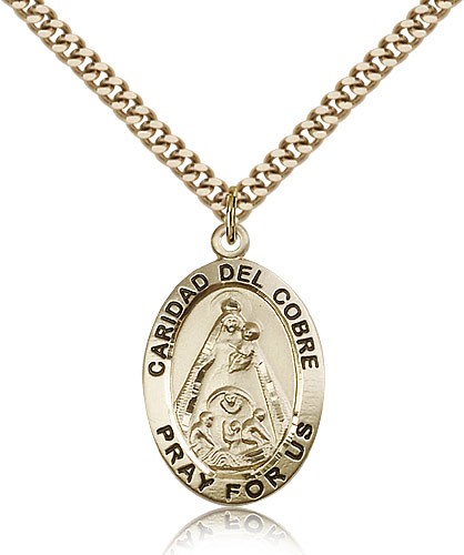 Caridad Del Cobre Medal, Gold Filled - 24&quot; 2.4mm Gold Plated Endless Chain