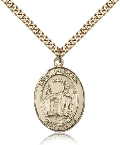 St. Valentine of Rome Medal, Gold Filled, Large - 24&quot; 2.4mm Gold Plated Chain + Clasp