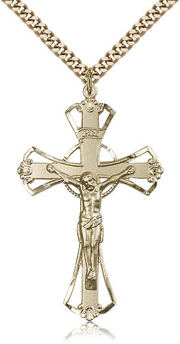 Crucifix Pendant, Gold Filled - 24&quot; 2.4mm Gold Plated Endless Chain