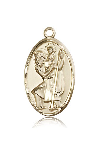 Men's Large 14 Karat Gold Saint Christopher Pendant - 14 KT Yellow Gold