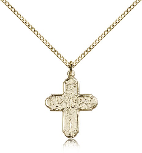 5 Way Cross Pendant, Gold Filled - Gold-tone