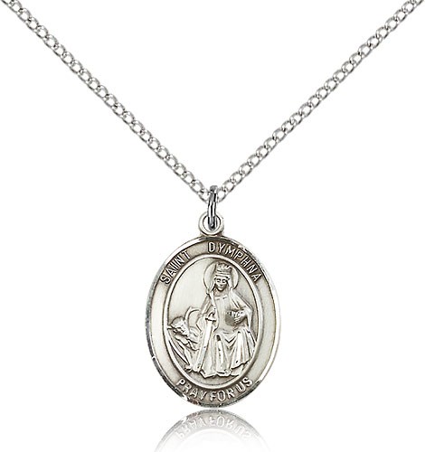 St. Dymphna Medal, Sterling Silver, Medium - 18&quot; 1.2mm Sterling Silver Chain + Clasp