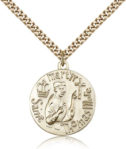 St. Thomas More Medal, Gold Filled - 24&quot; 2.4mm Gold Plated Endless Chain